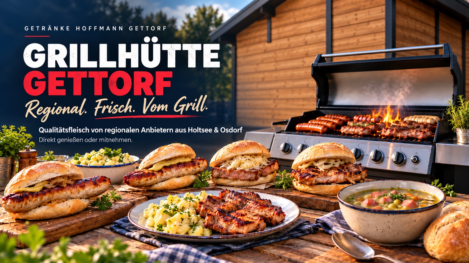 Grillhütte Gettorf – Regional. Frisch. Vom Grill. Regionale Grillspezialitäten aus Holtsee und Osdorf, direkt genießen oder mitnehmen.